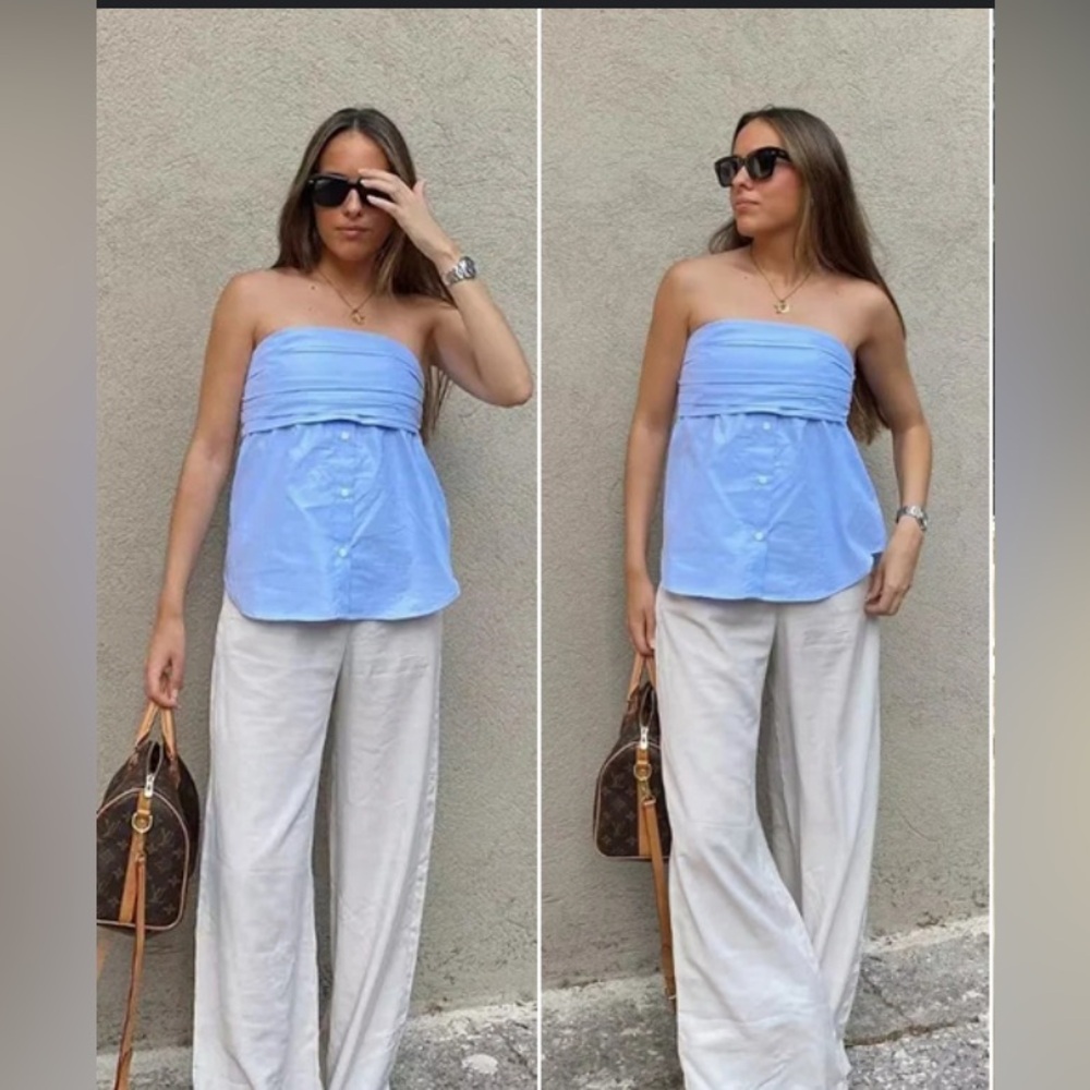 Women's Light Blue Strapless Top